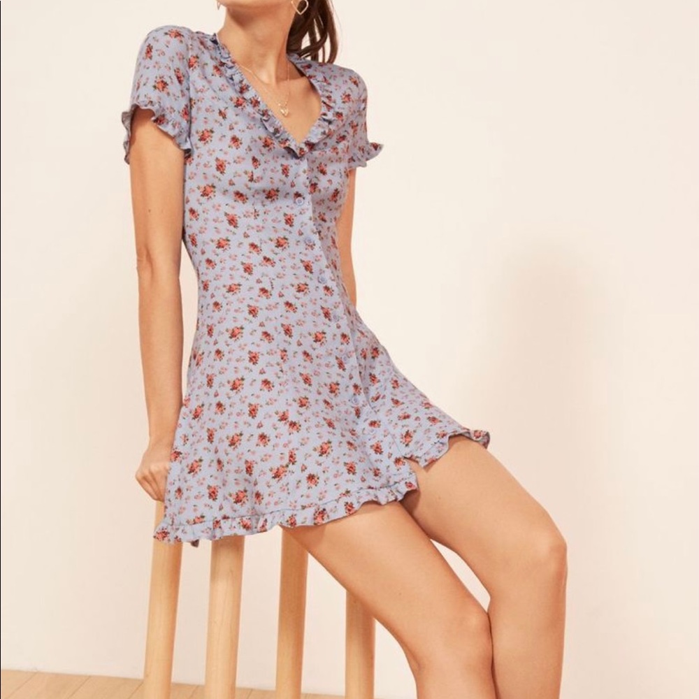 Reformation Daisy Blue Floral Mini dress in size 0